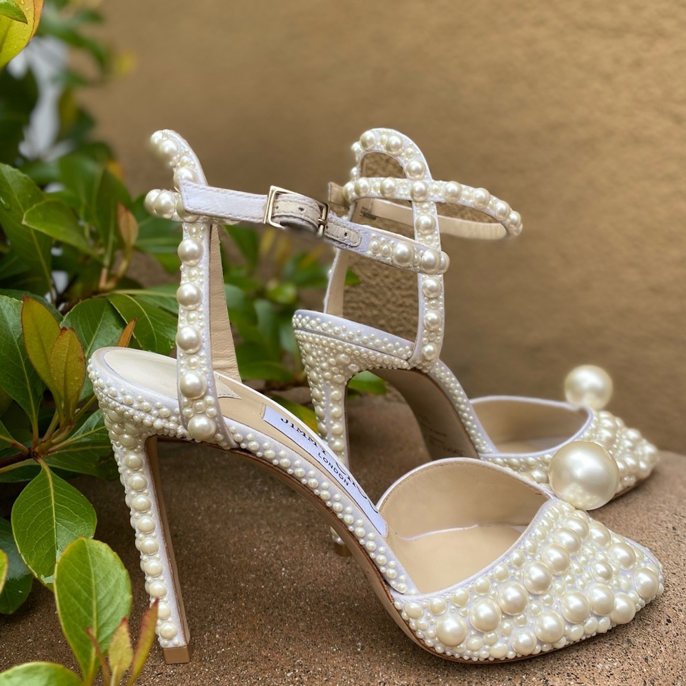 New Jimmy Choo Sacora 100 White Satin Sandals with All Over Pearls 36 - Picture 12 of 17